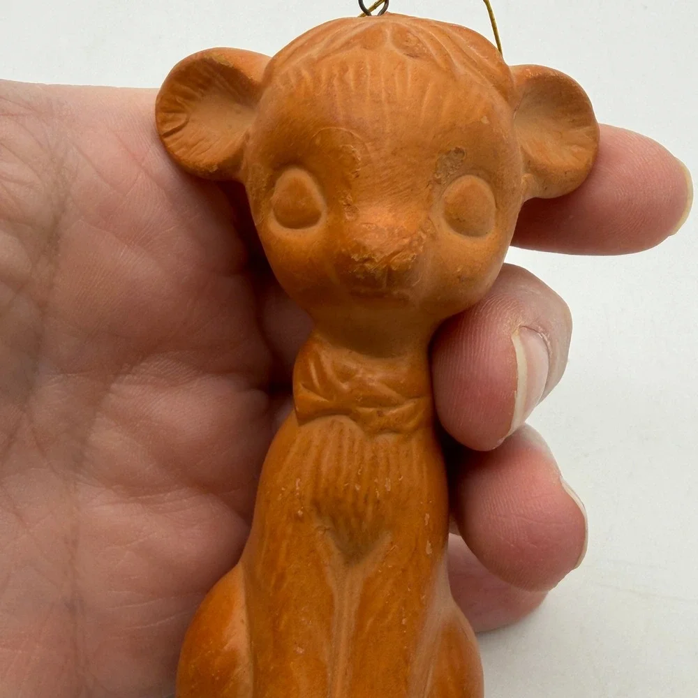 Vintage Terracotta Fawn Deer Ornament Made in Japan Clay Figurine Mid Century
